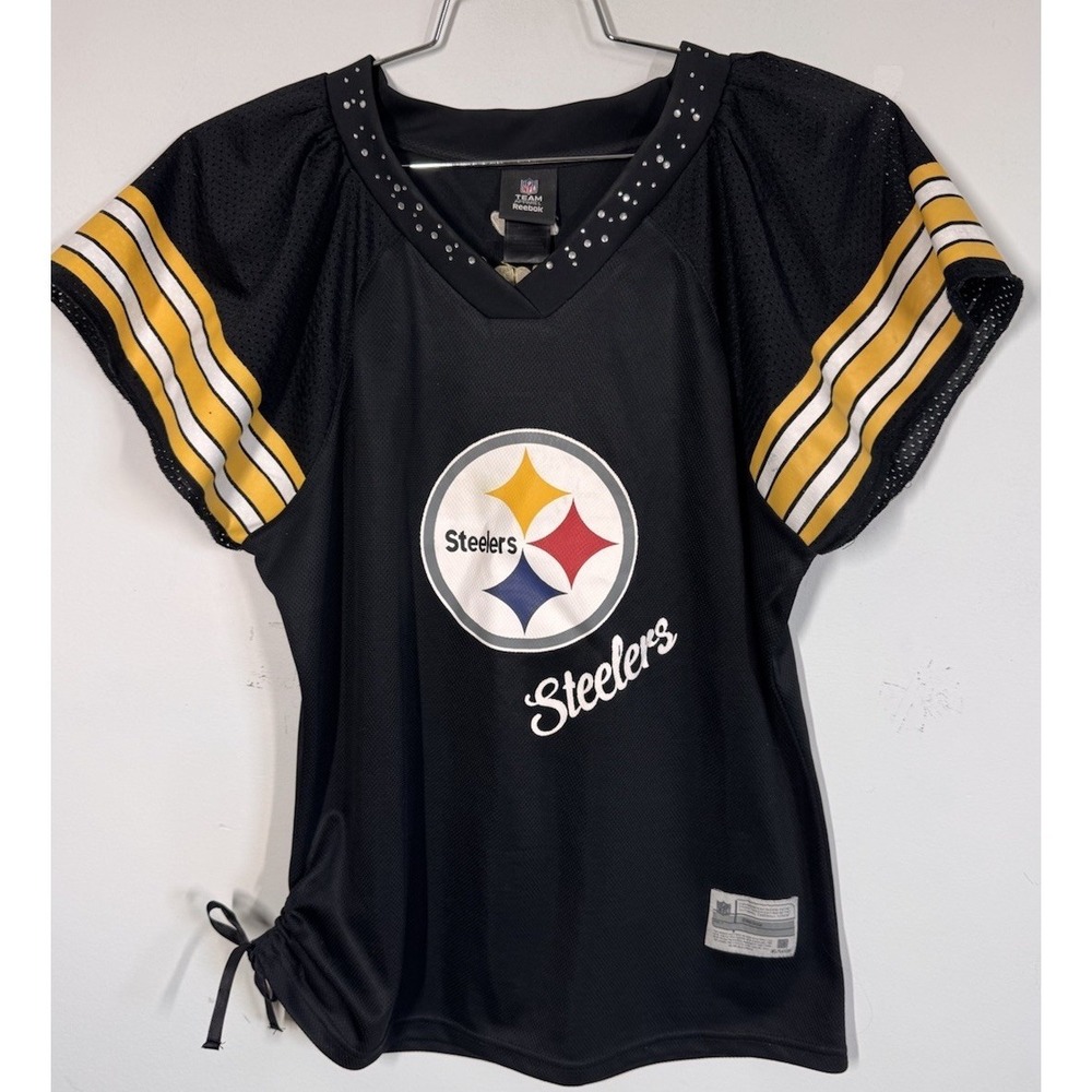 Steelers Ben Roethlisberger Bedazzled Flutter Sleeve Embroidered Jersey Womens L